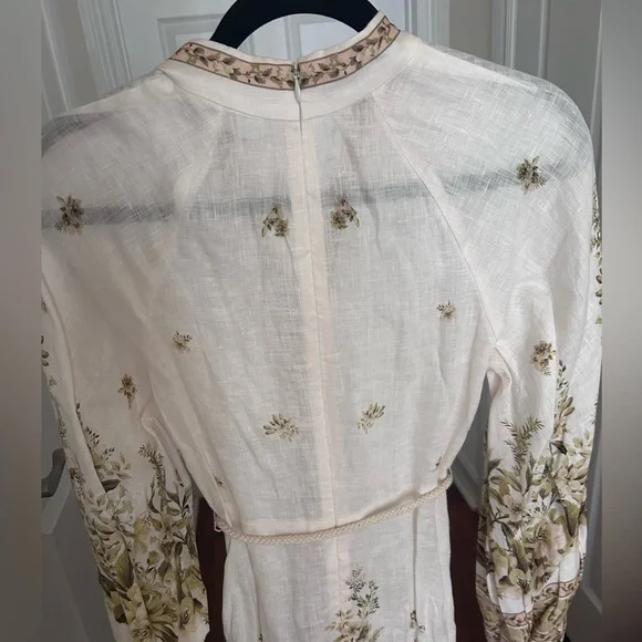NWT Zimmermann Golden Floral Long Sleeve Buttons Linen Dress 0 US4 - Picture 17 of 17